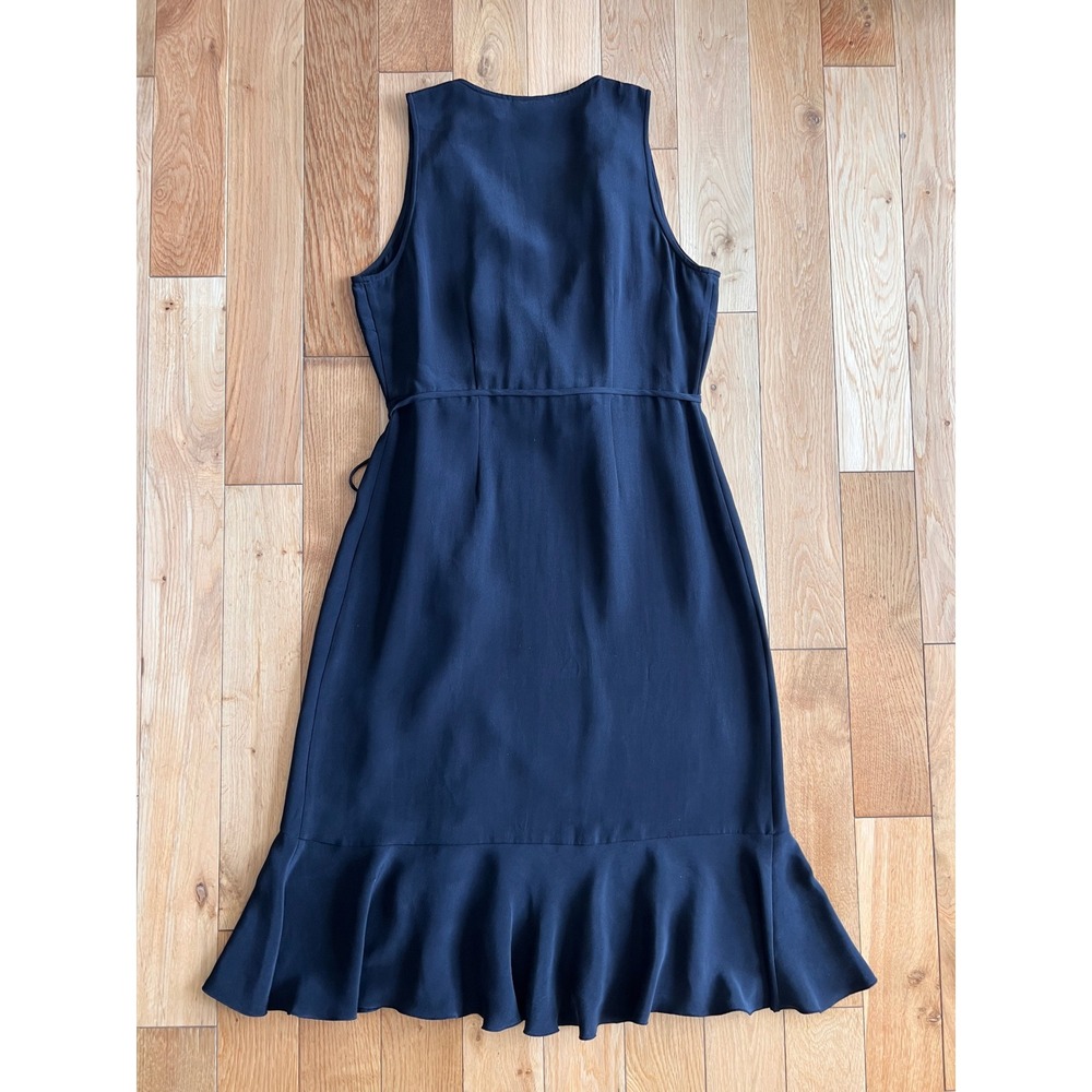 TIBI 100% Silk Wrap Ruffle Midi Dress Black V-Neck Sleeveless Womens Size Large - Picture 7 of 9